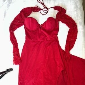 NWOT Oh Polly red embellished sleeve maxi dress